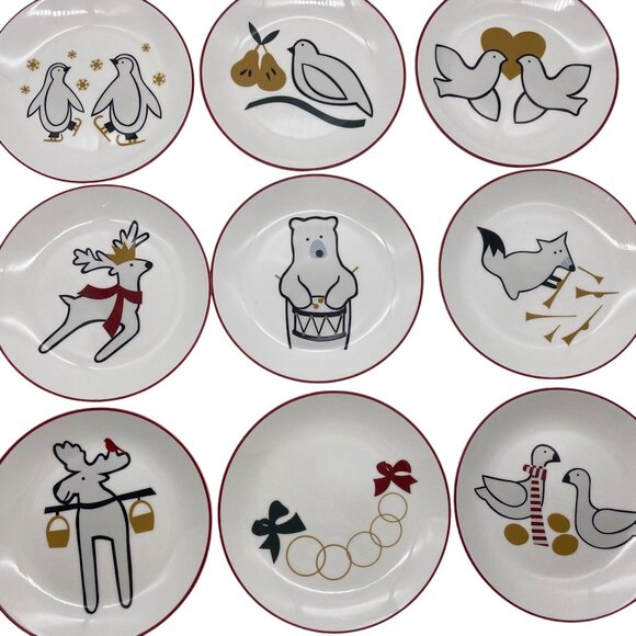 Crate & Barrel Joan Anderson 12 Days of Christmas Appetizer Plates with Stand, S - Picture 4 of 16